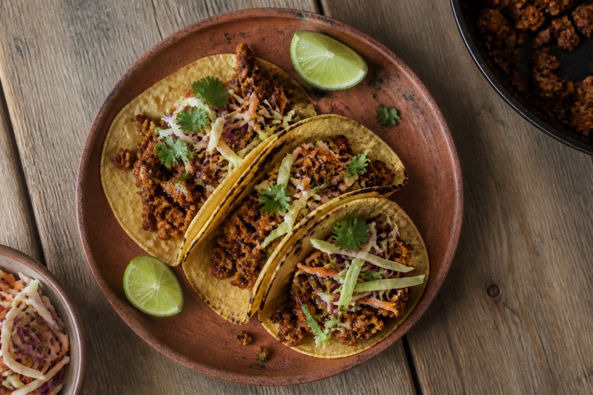 Smoky tempeh tacos with lime slaw