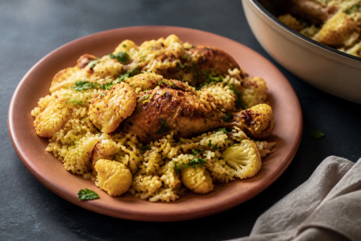Half-and-half chicken & cauliflower biryani