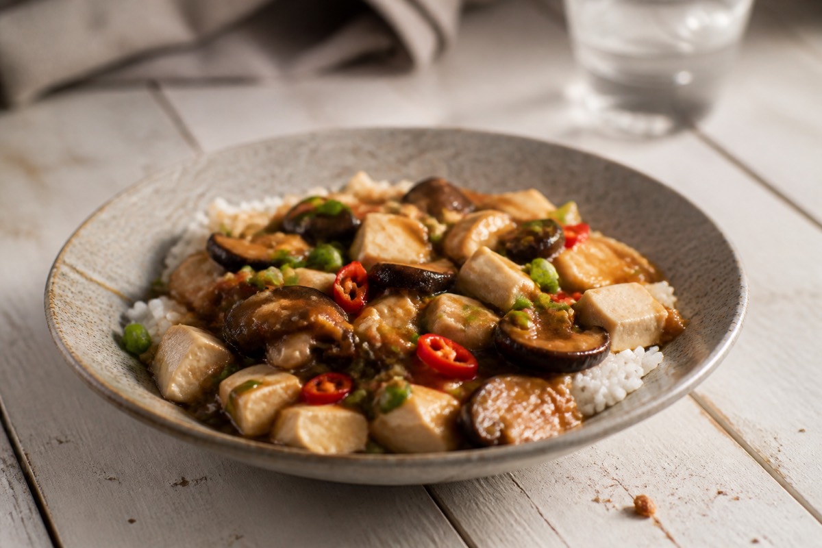 Weeknight mushroom mapo tofu
