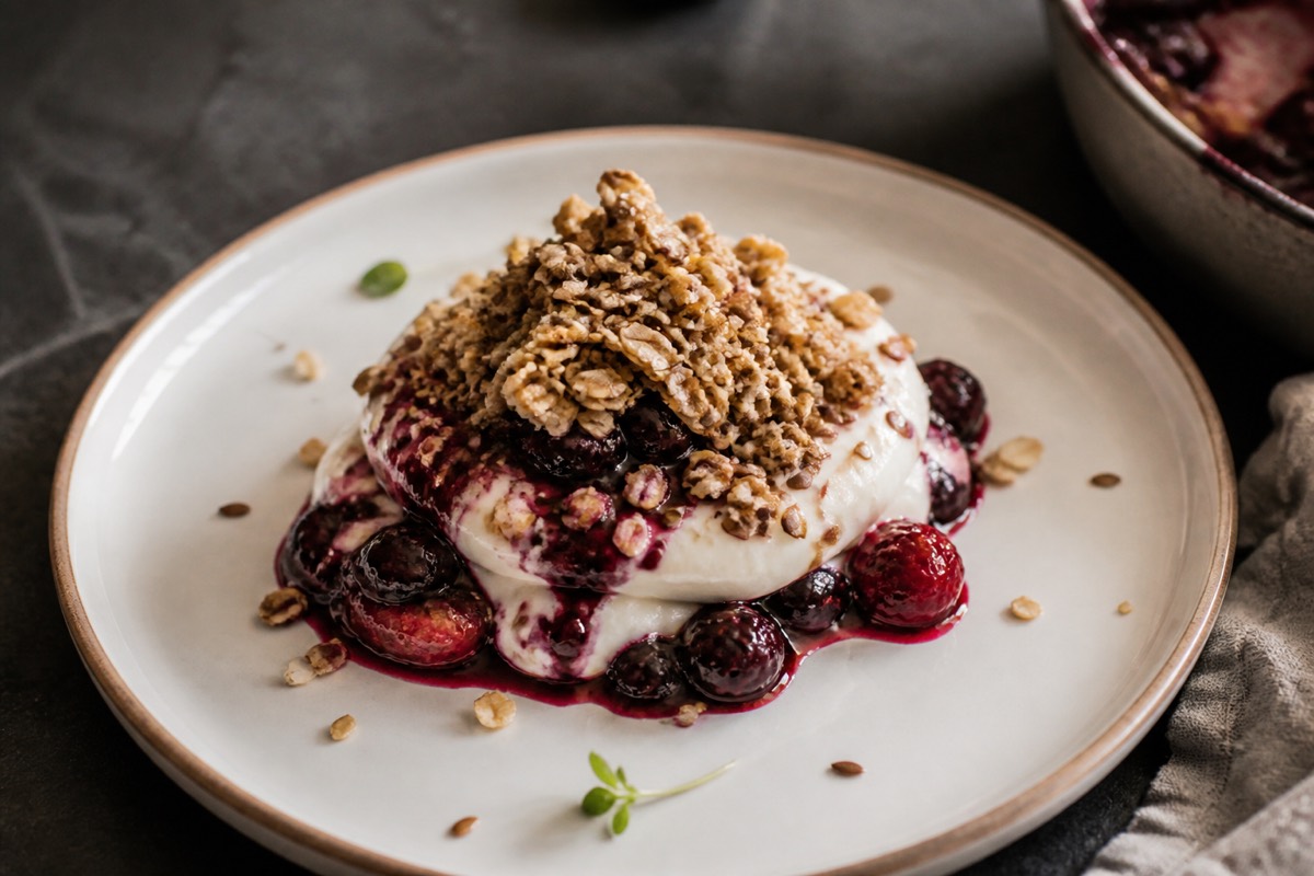 Soya yogurt & roasted berry parfait