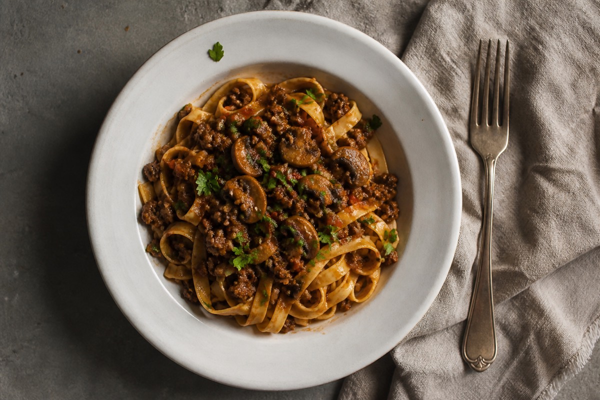Tempeh & mushroom ragu with tagliatelle