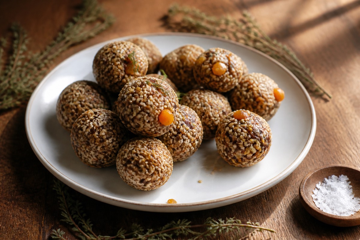 Sesame, flax & apricot energy balls