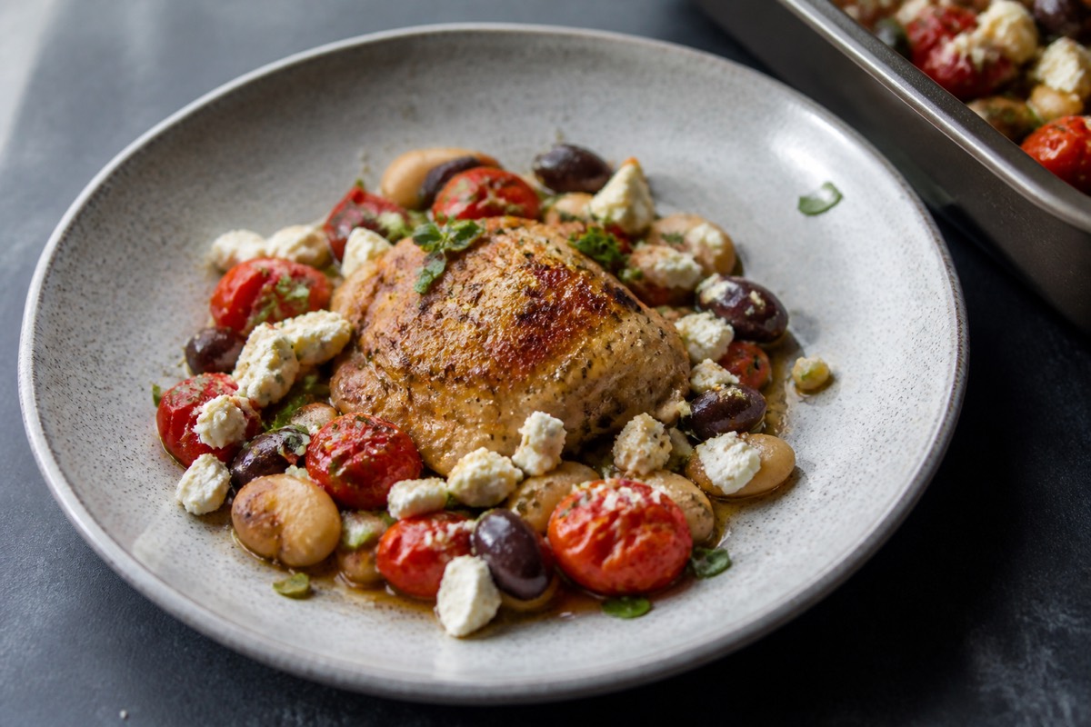 Lemon chicken & butter bean tray with feta