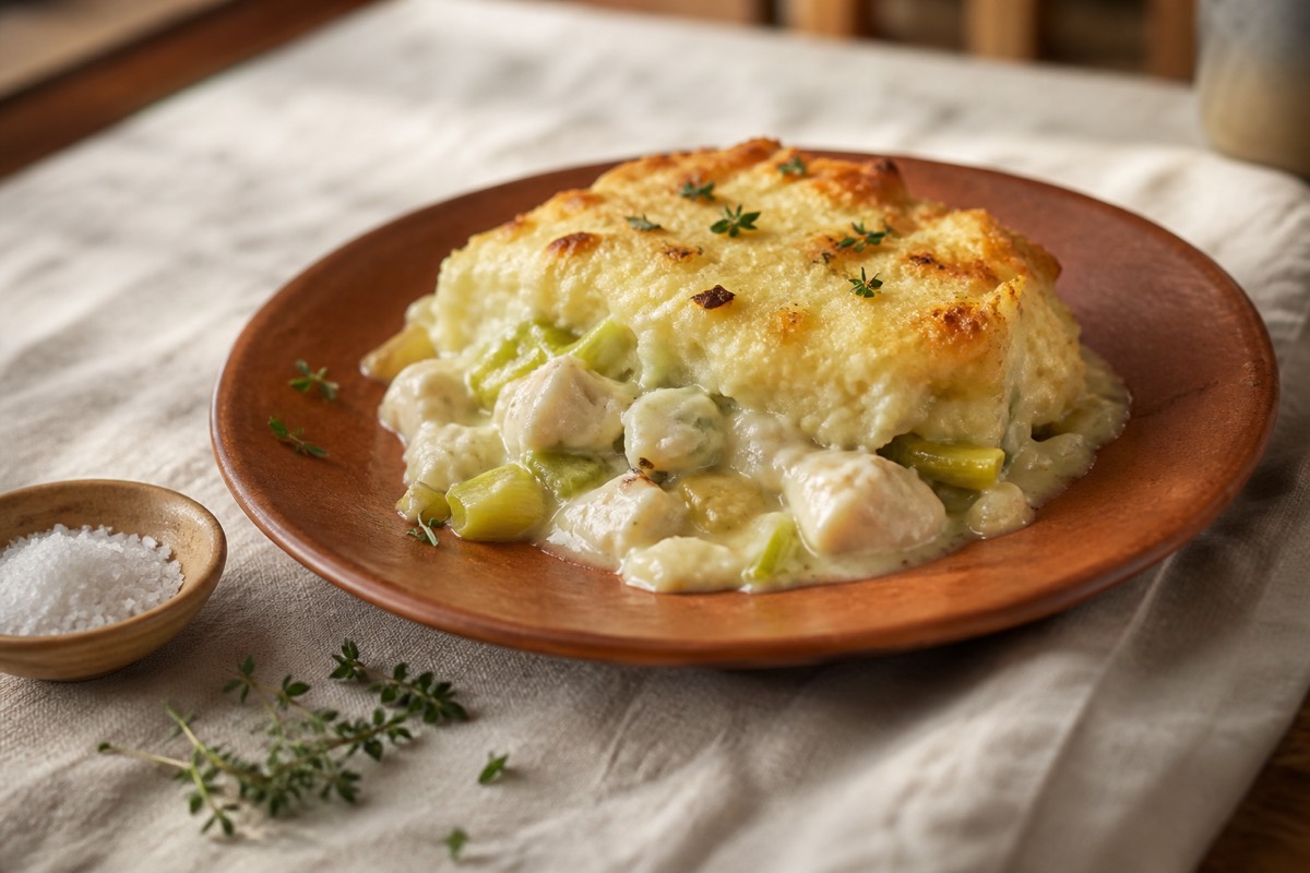 Fish pie gratin with leeks & butter bean mash