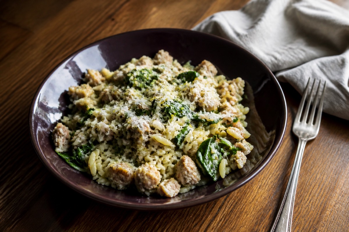 Lemony turkey & spinach orzo one-pot