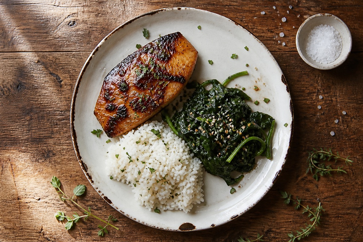 Miso black-cod-style haddock with sesame spinach