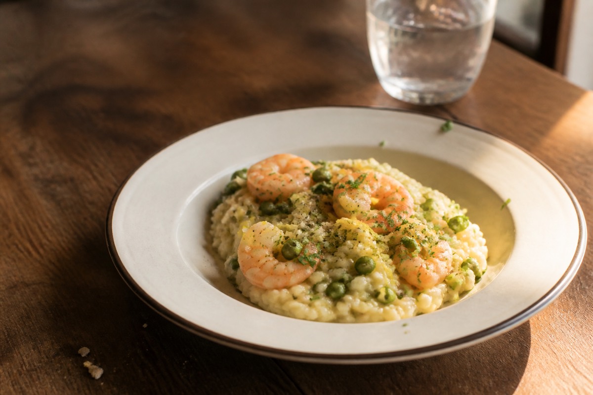 Prawn, pea & lemon risotto