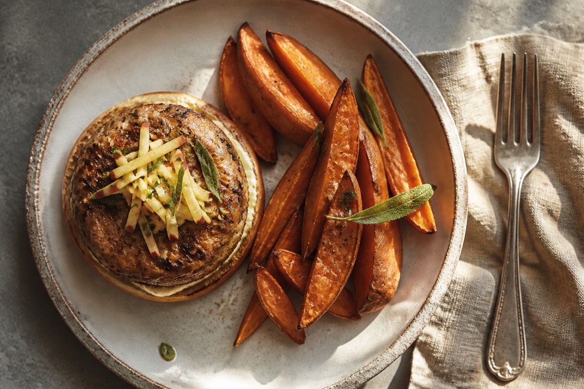Sage turkey burgers with sweet potato wedges