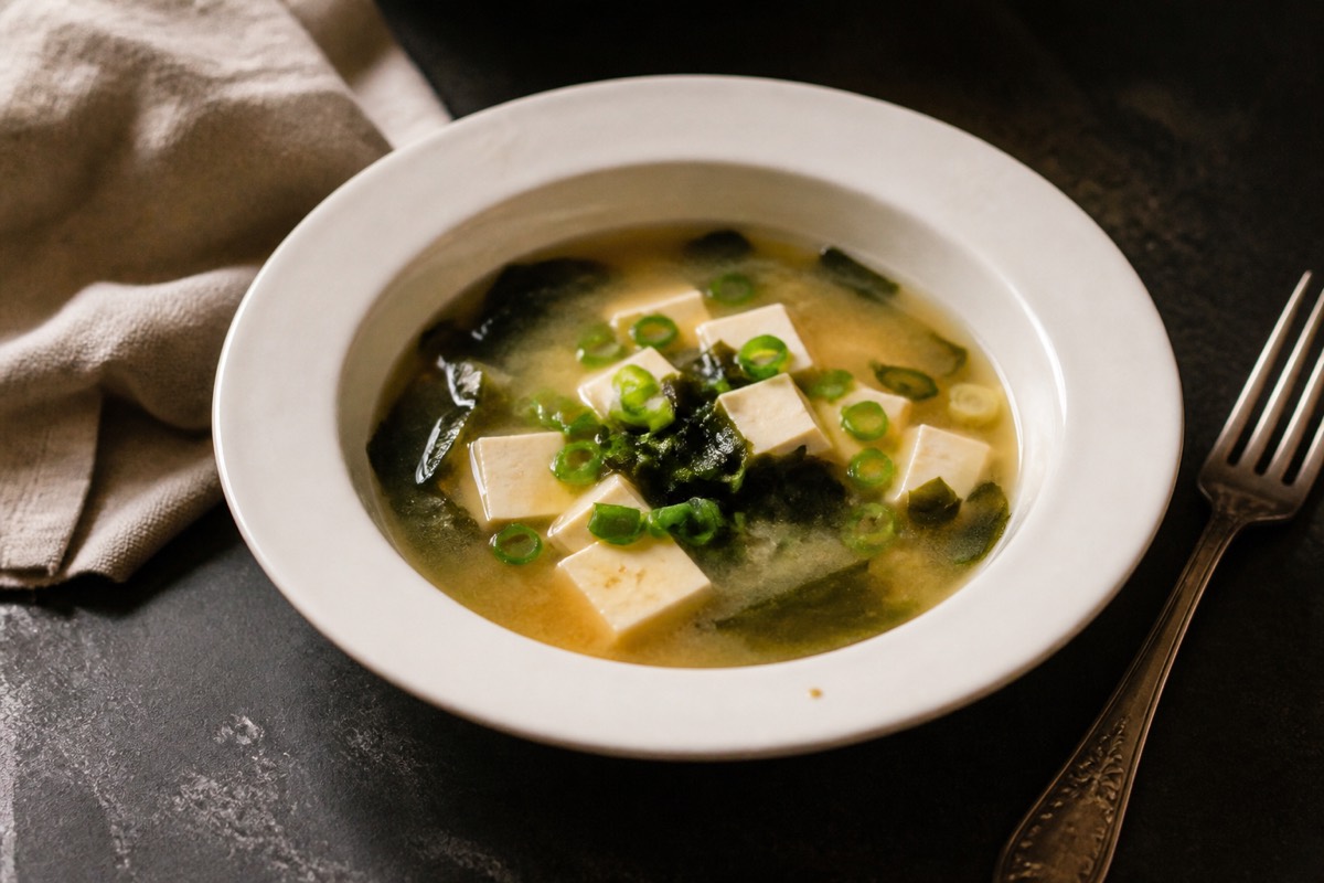 Ten-minute miso soup with tofu & wakame