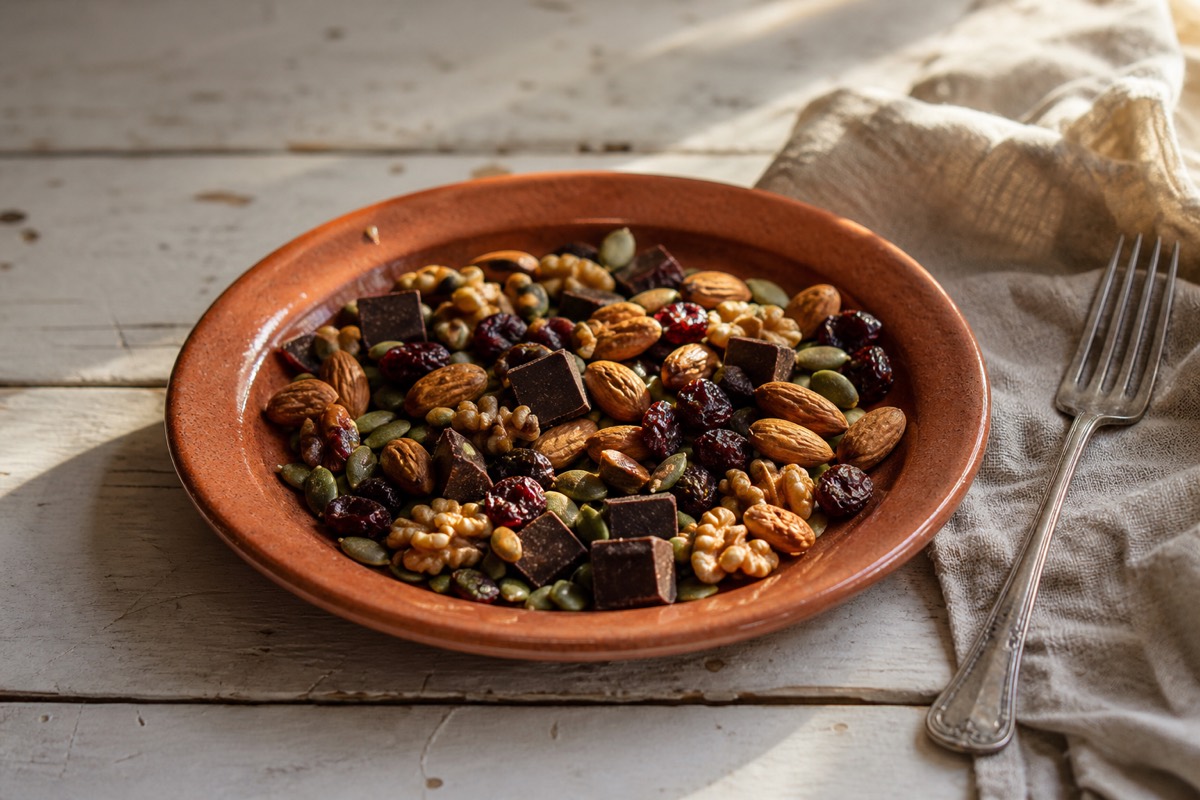 Dark chocolate, walnut & sour cherry trail mix