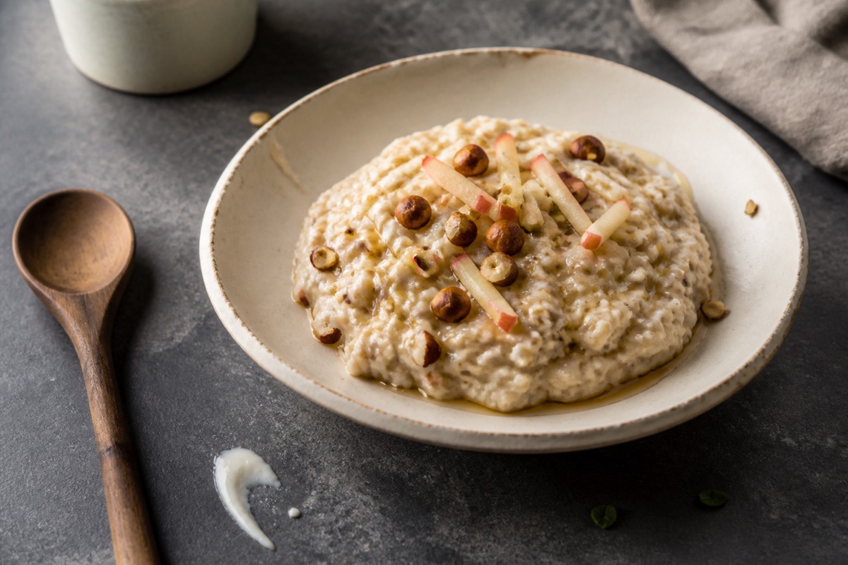 Apple & flax bircher with toasted hazelnuts