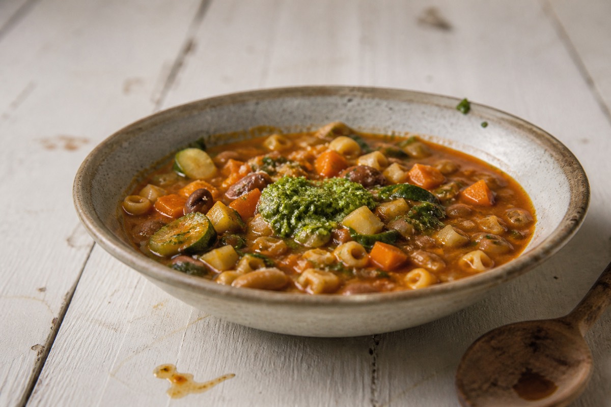 Five-a-day minestrone with pesto