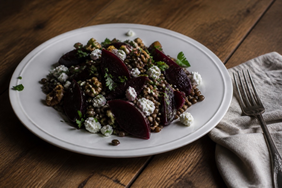 Roast beetroot, lentil & feta salad