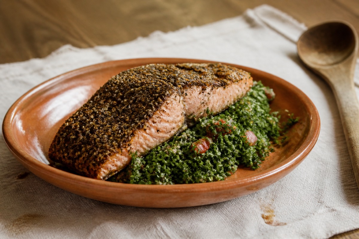 Za'atar salmon with herb-heavy tabbouleh