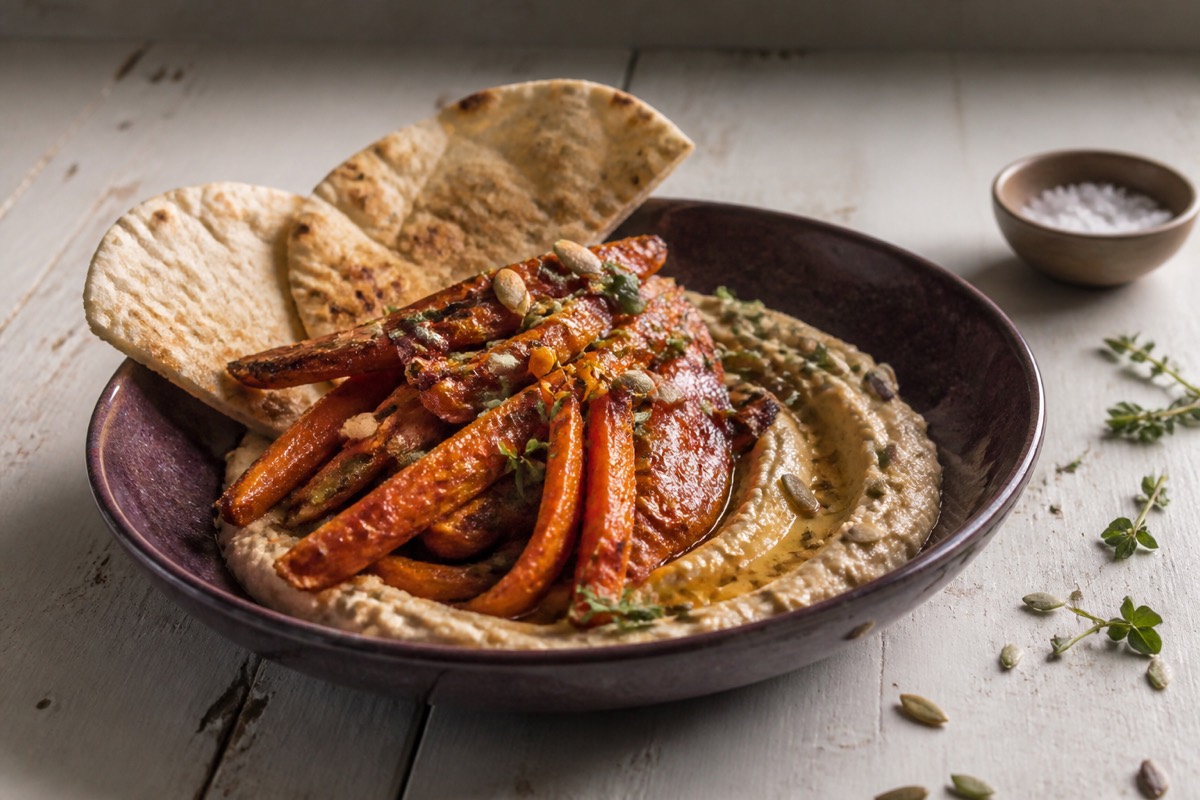 Harissa roast carrot & hummus plates
