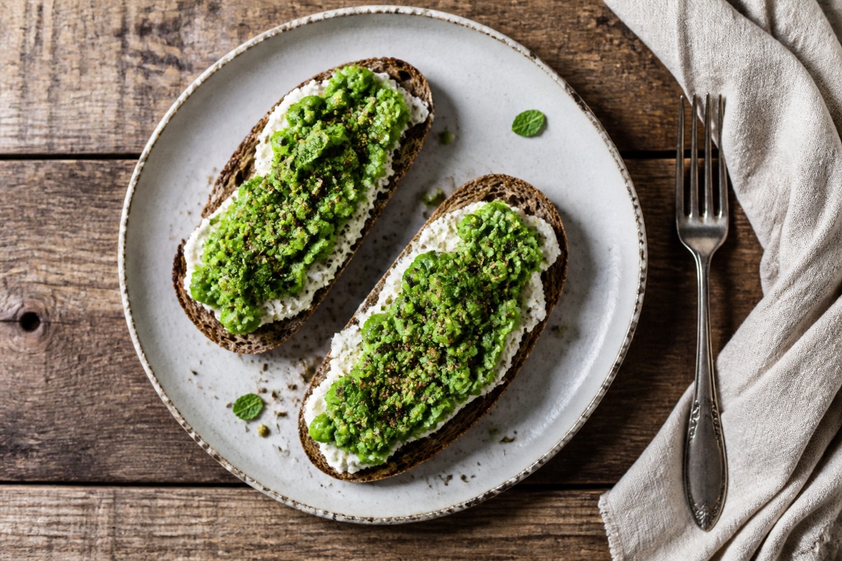 Minted pea & ricotta tartines