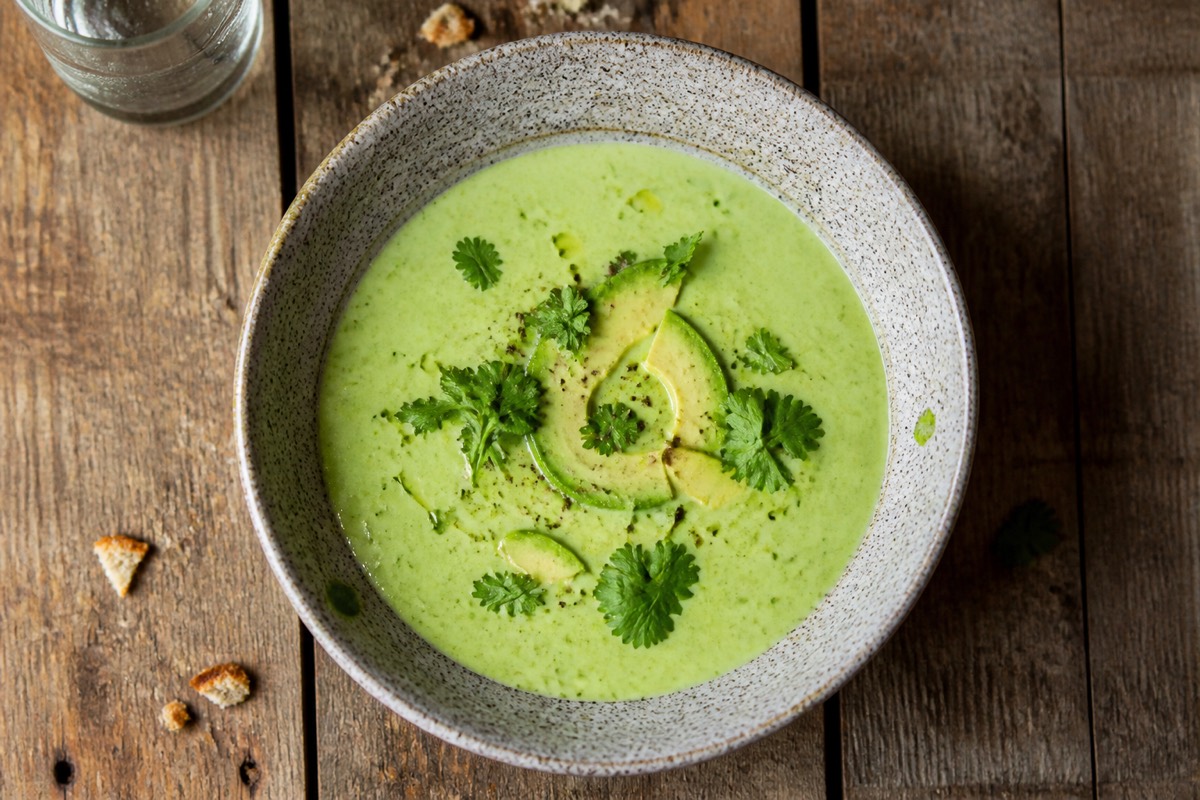 Chilled avocado & lime soup with coriander