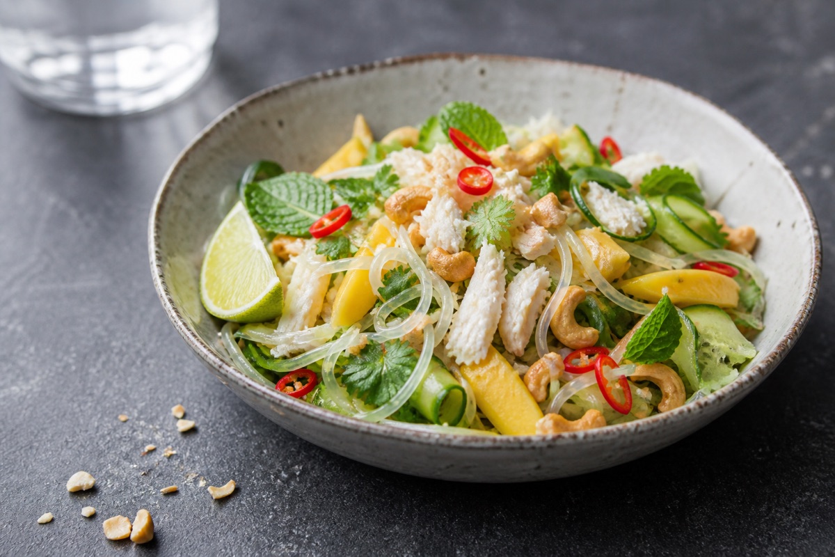 Crab, mango & lime noodle salad