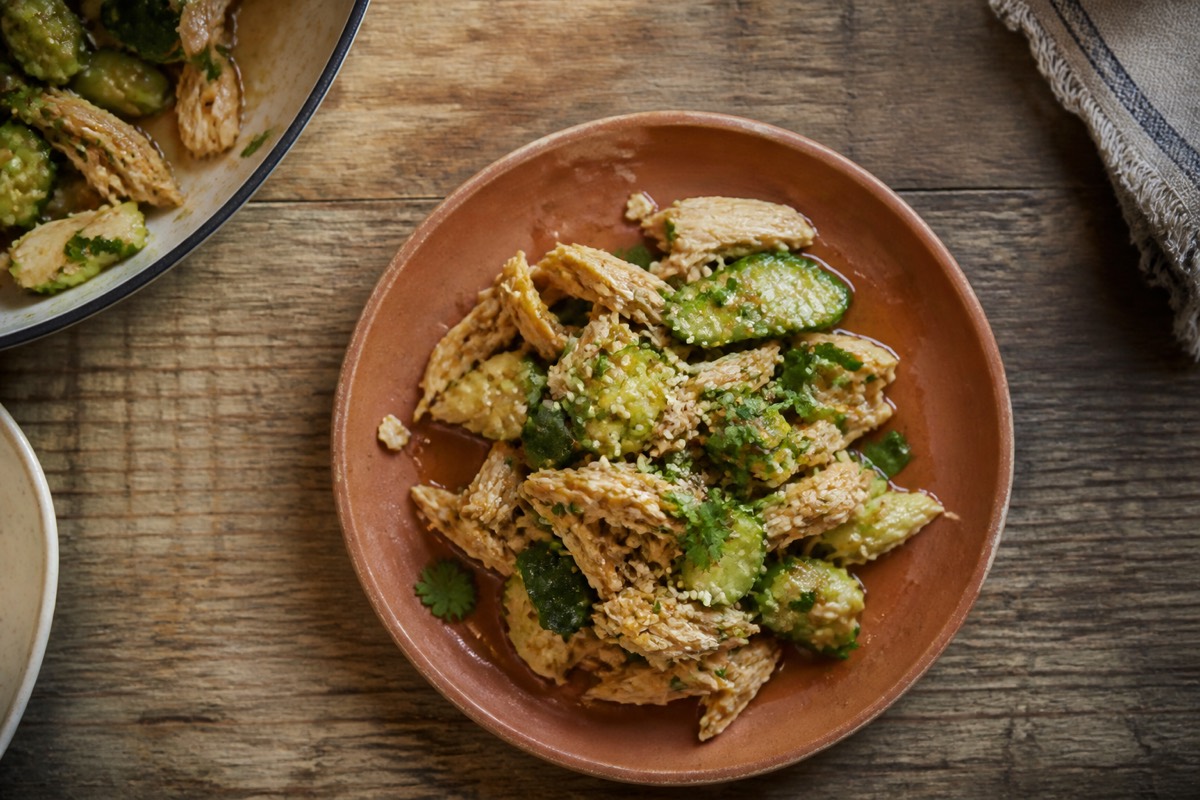 Cold sesame chicken with smashed cucumber