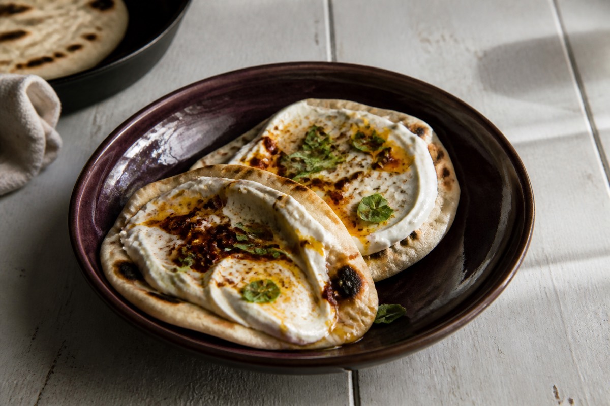 Two-ingredient yogurt flatbreads with whipped feta