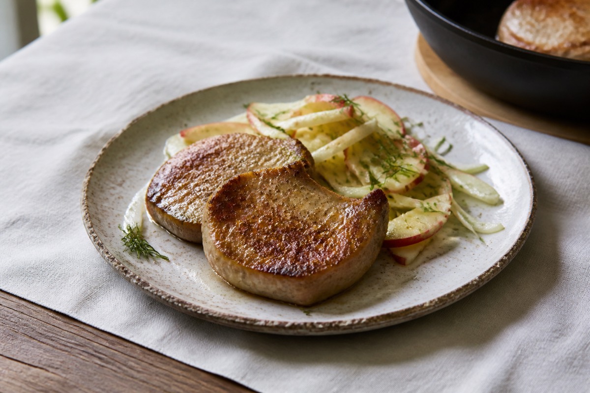 Pork steaks with apple & fennel vinegar slaw