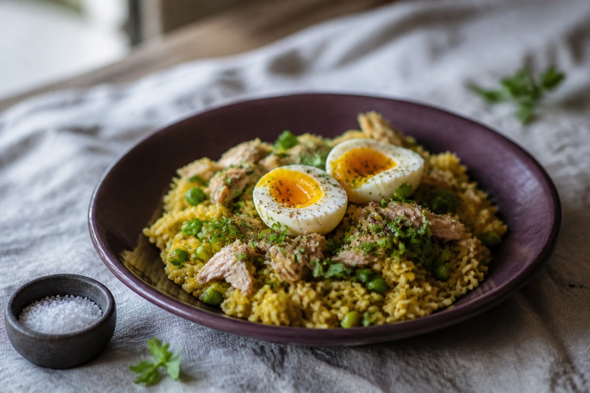 Smoked mackerel kedgeree with soft eggs