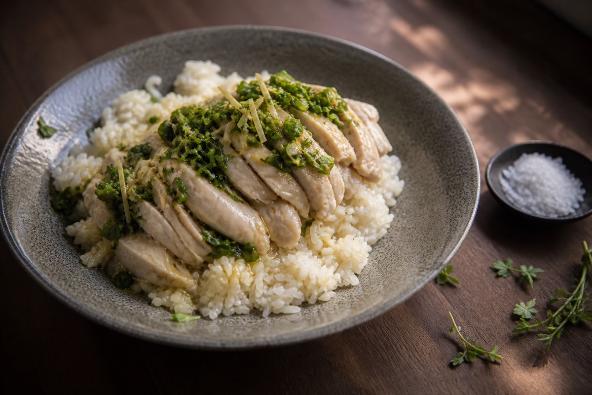 Poached chicken with spring onion & ginger sauce