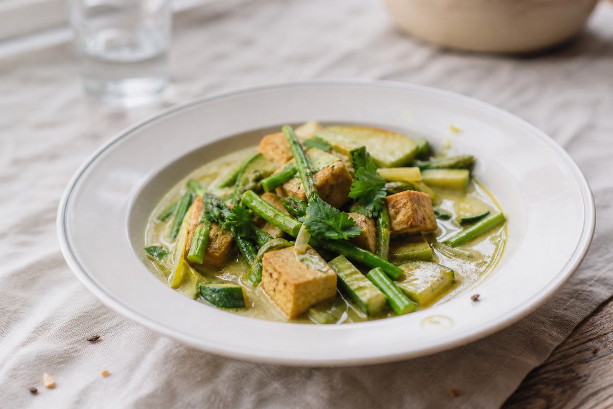 Spring vegetable Thai green curry with tofu