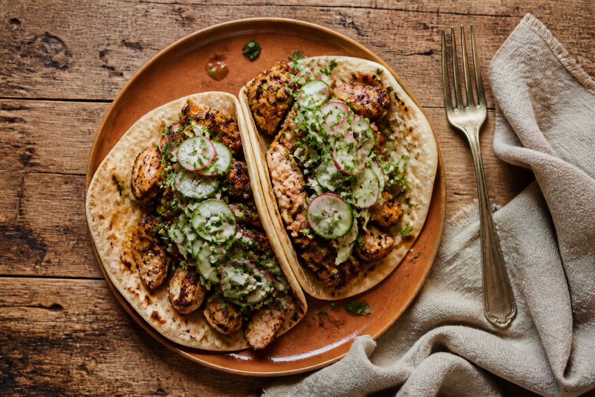 Chicken shawarma with radish & herb slaw
