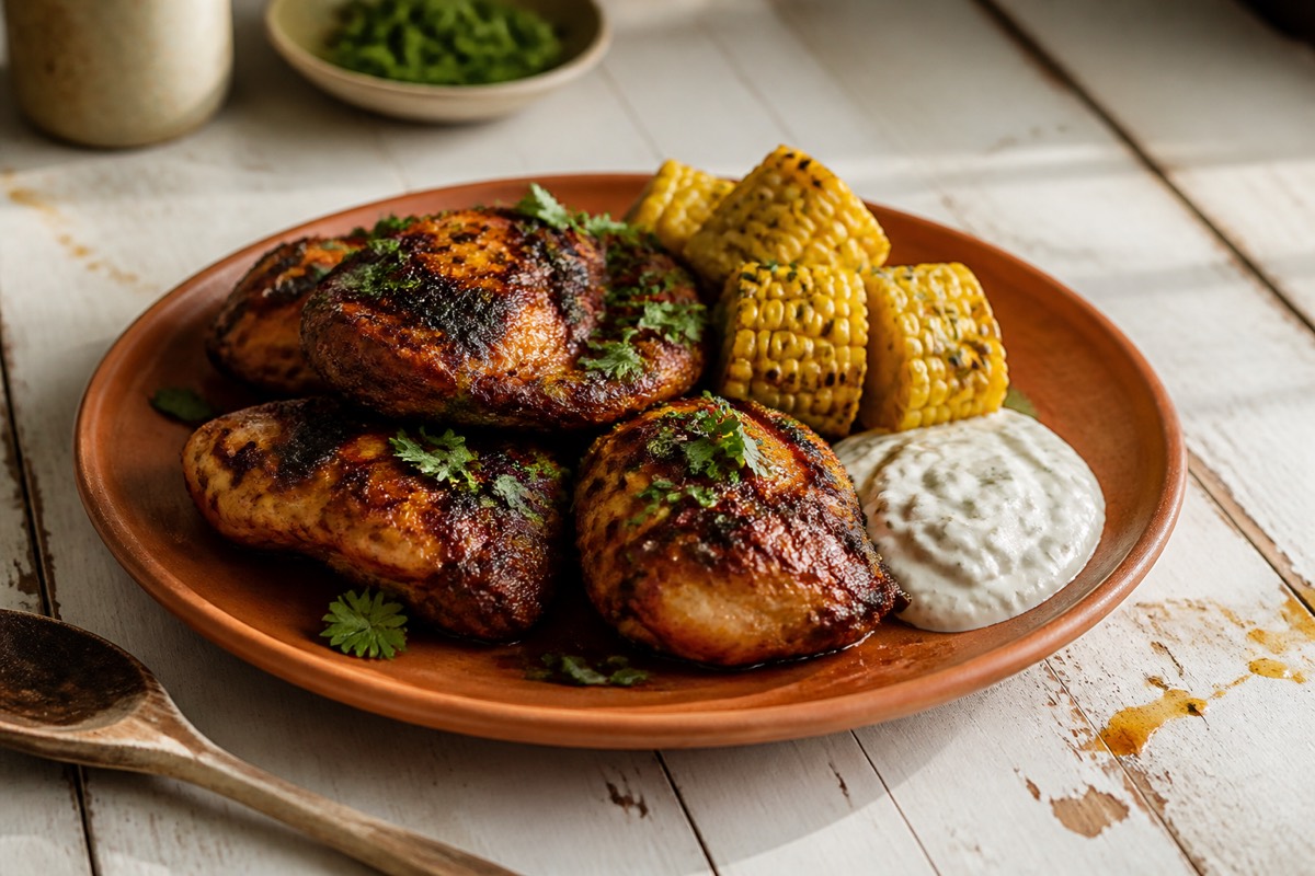 BBQ harissa chicken with charred corn & yogurt