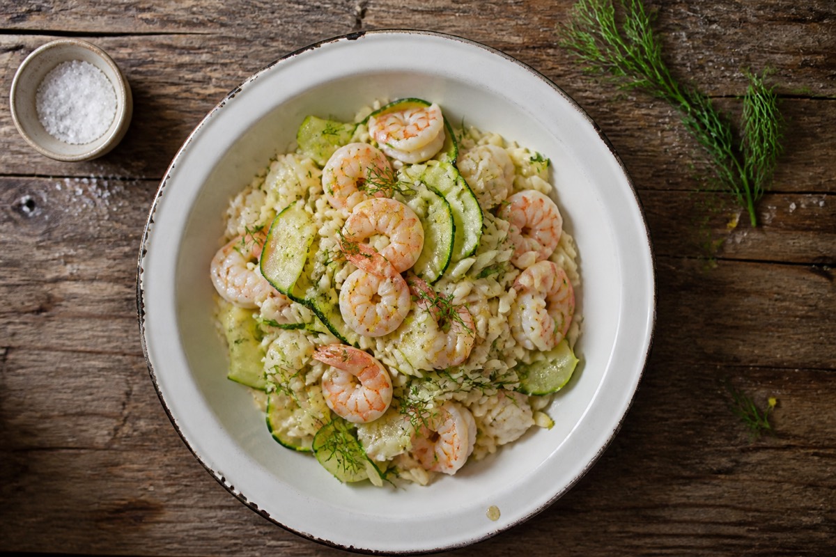 Chilled prawn, courgette & lemon orzo
