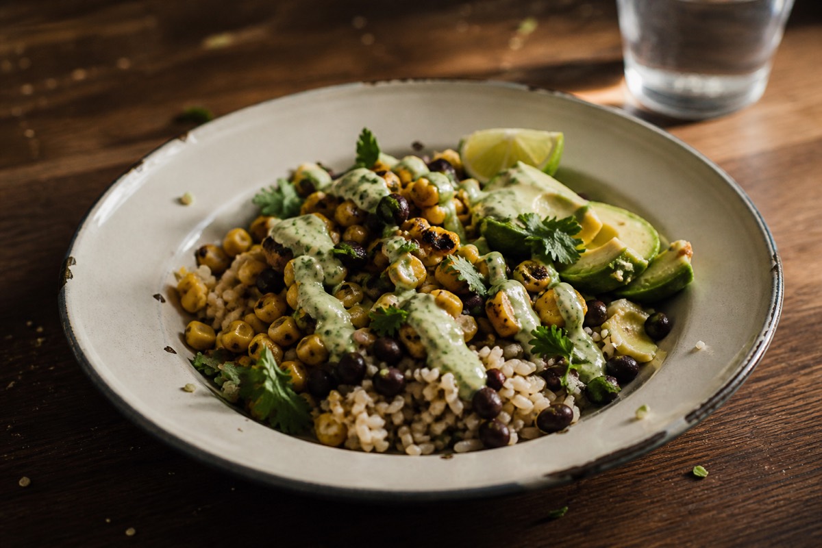 Charred corn & black bean bowls with avocado