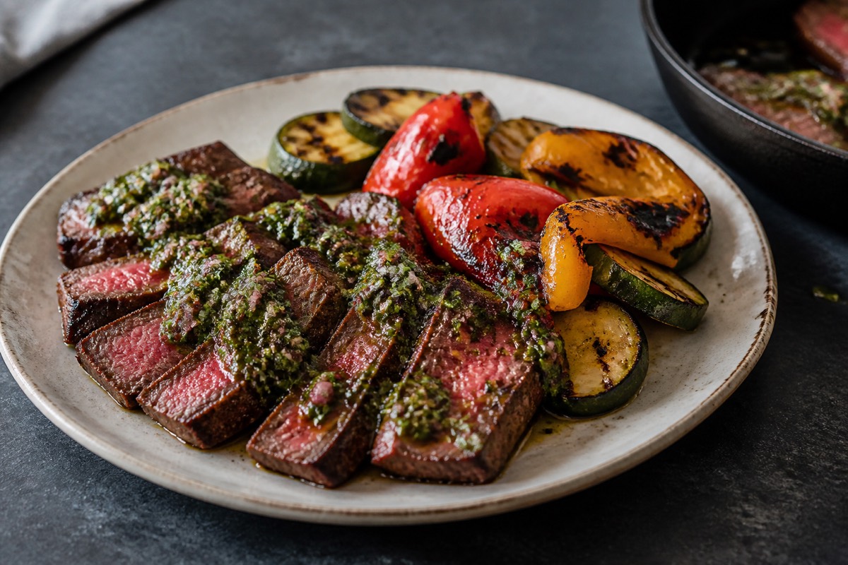 BBQ bavette with chimichurri & grilled vegetables