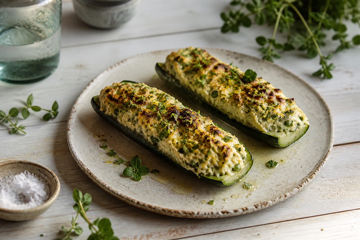 Baked stuffed courgettes with ricotta & herbs