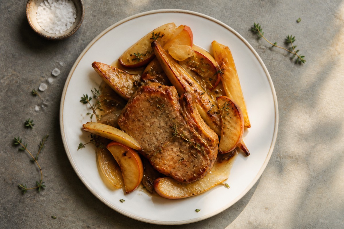 Cider pork & apple traybake with parsnips