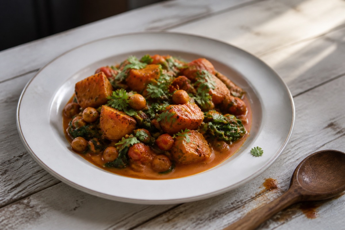 Roast squash & chickpea coconut curry