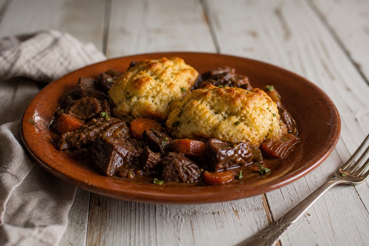 Beef shin & ale stew with cheddar dumplings