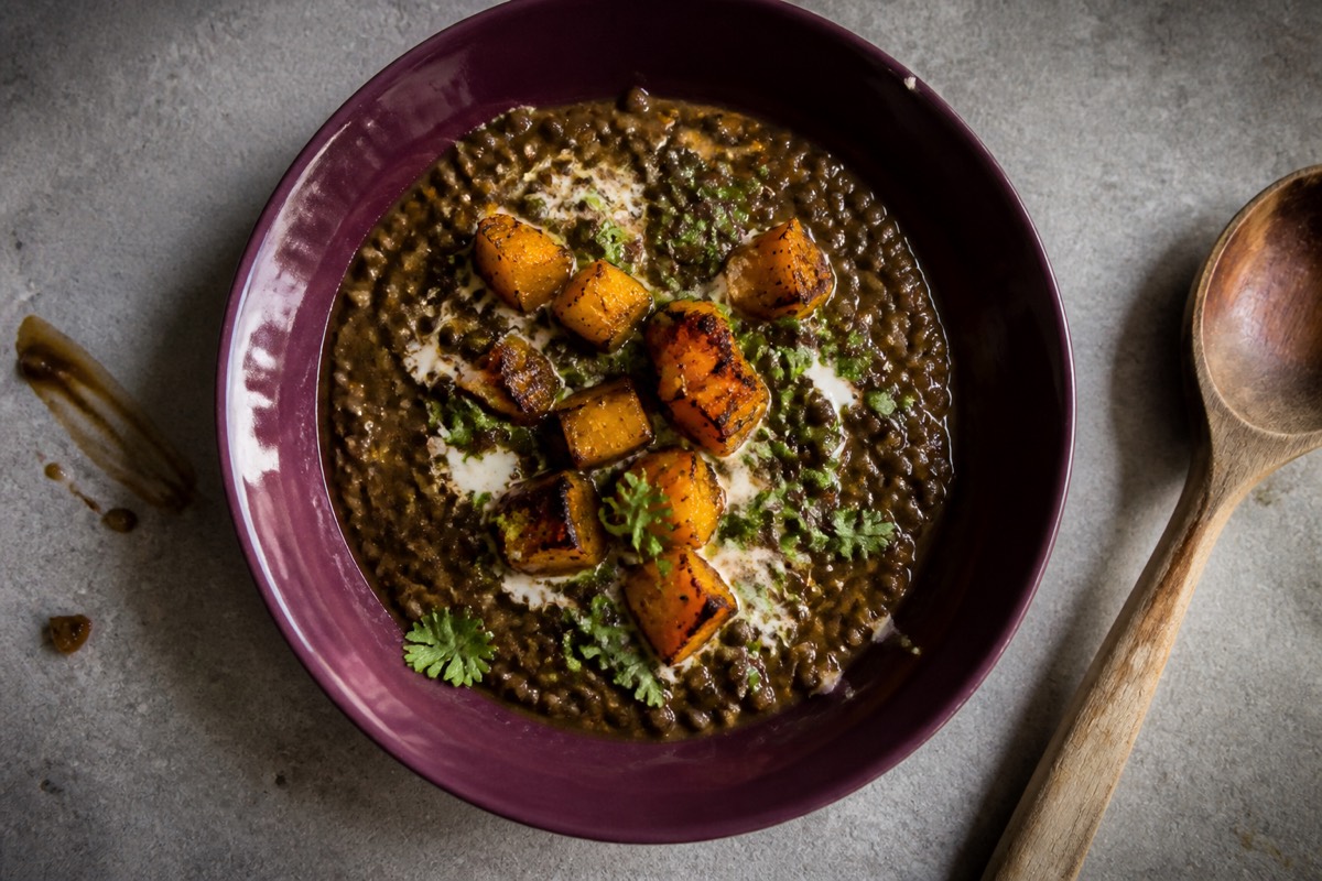 Slow black dal with roast squash