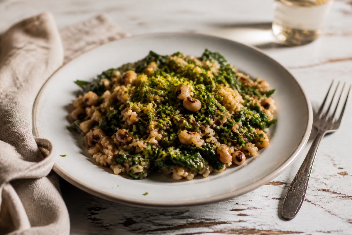 Smoky beans & greens with lemon gremolata