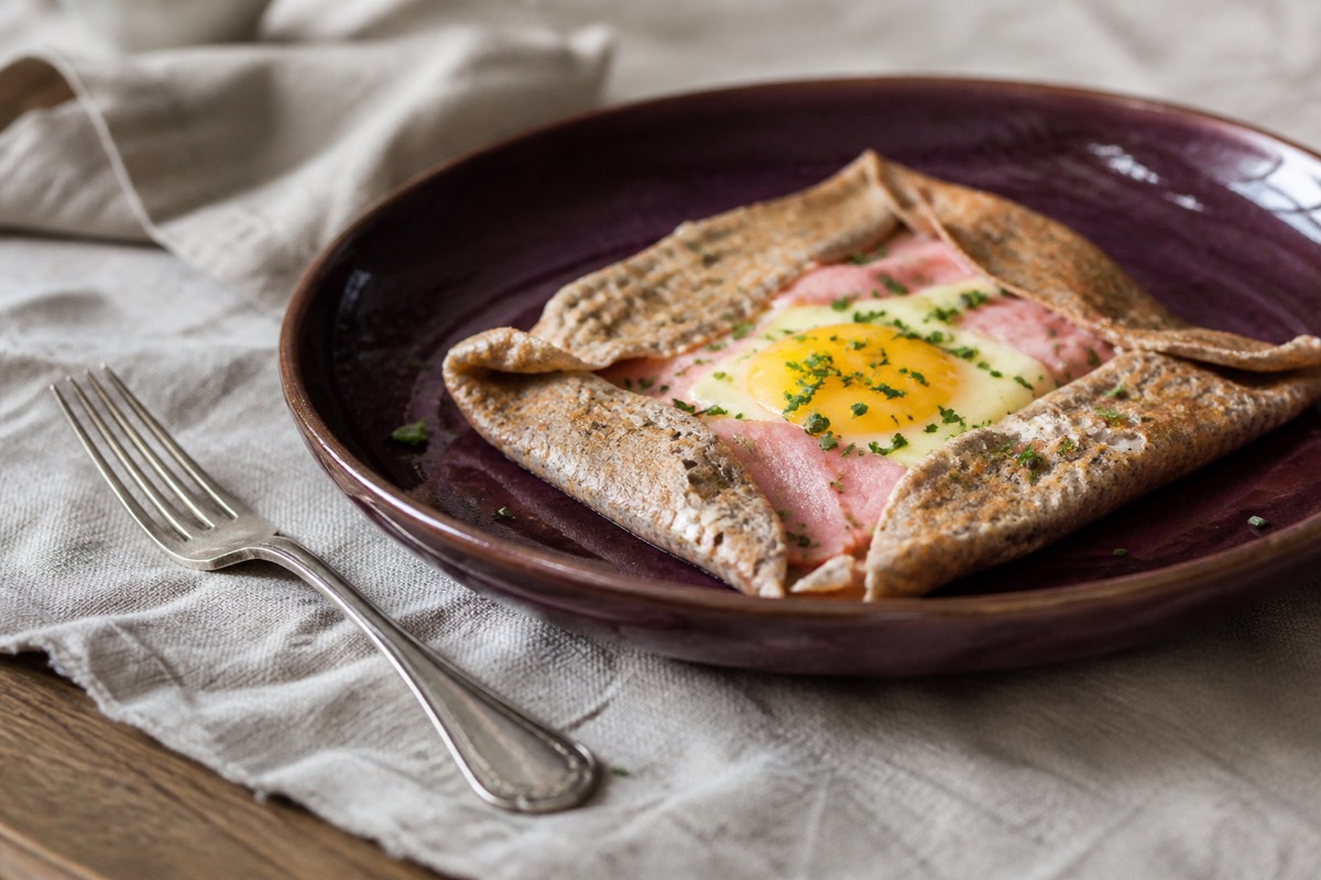 Pancake day buckwheat galettes with ham, egg & Gruyere
