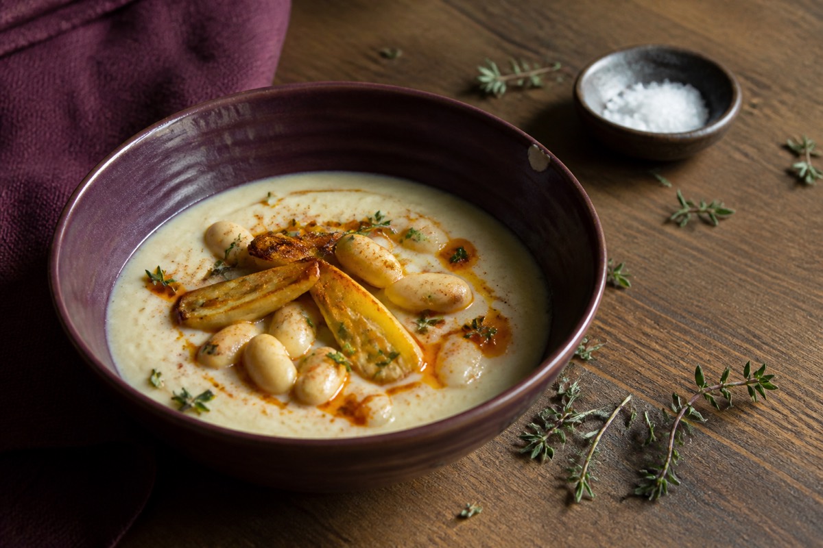 Smoky roast parsnip & butter bean soup