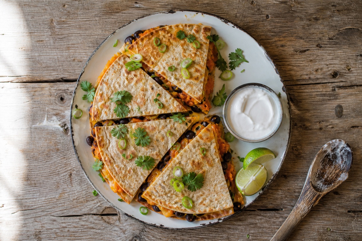 Chipotle squash & black bean quesadillas