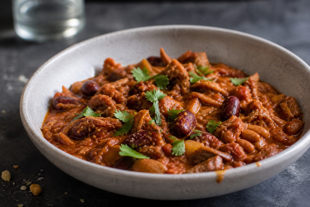 Jackfruit & three-bean campfire chilli