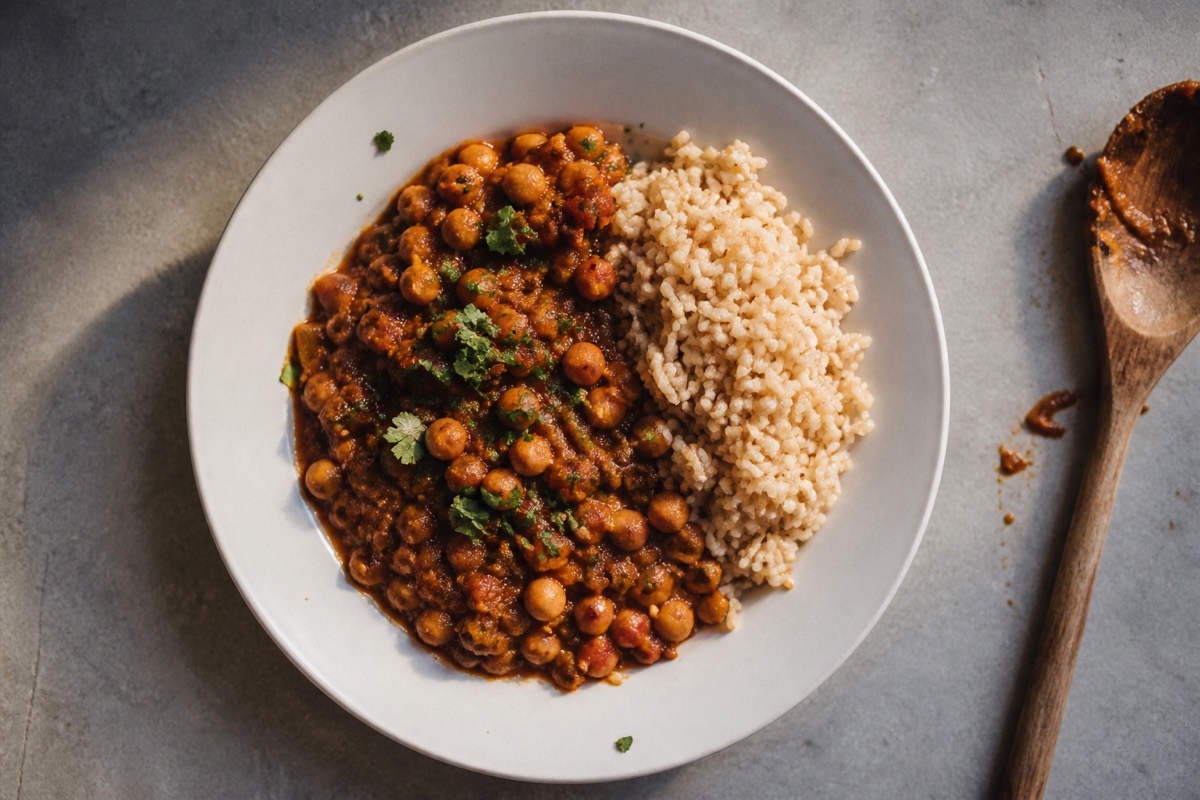 Proper chana masala with brown rice