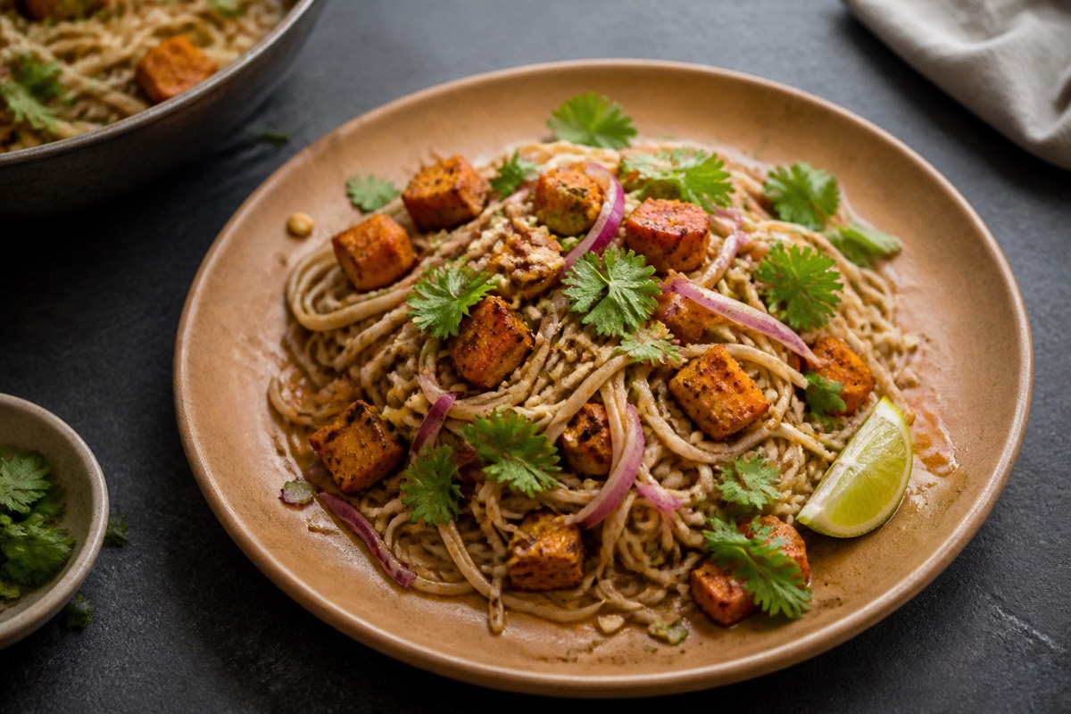 Peanut noodles with roast sweet potato & lime