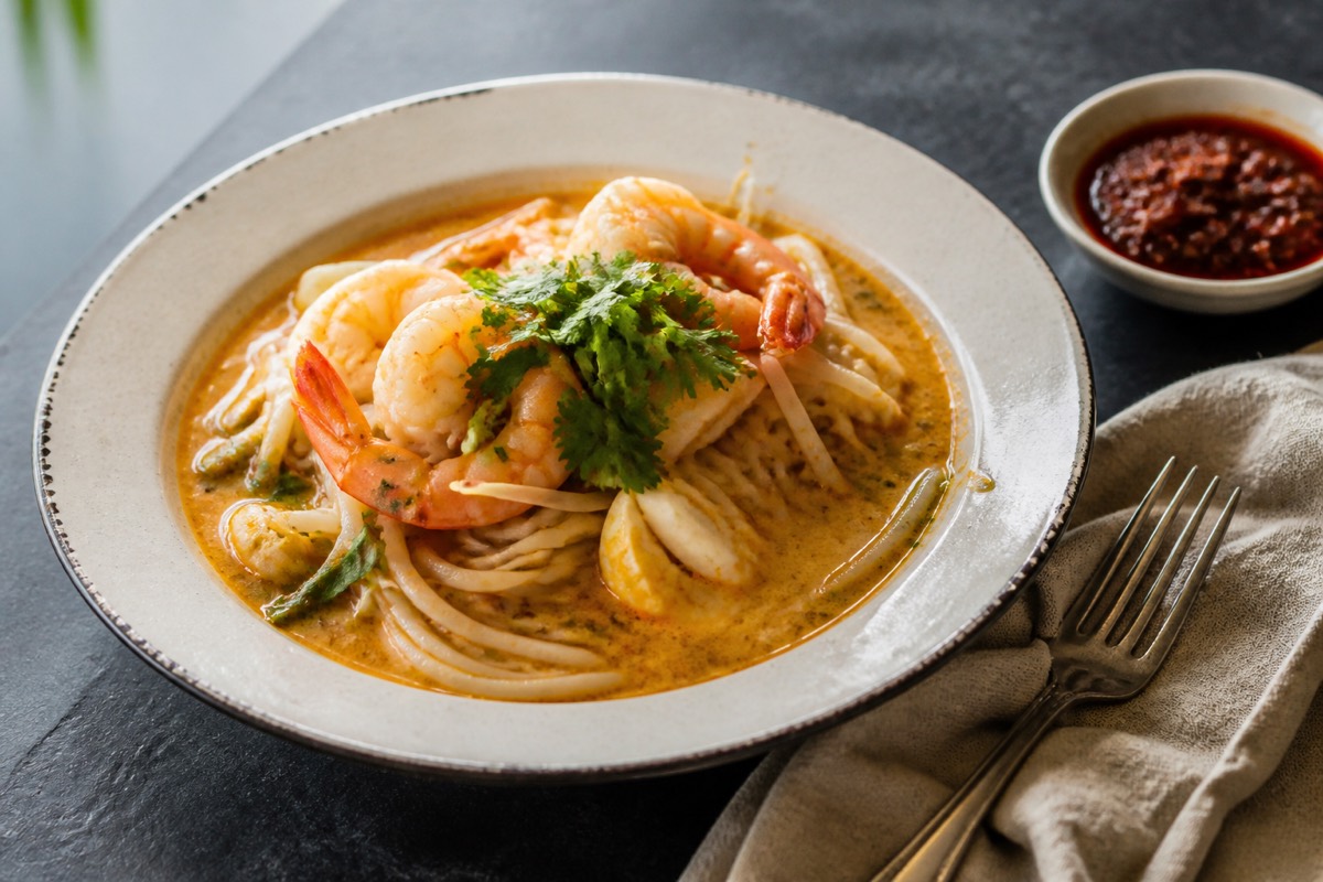 Prawn laksa with rice noodles