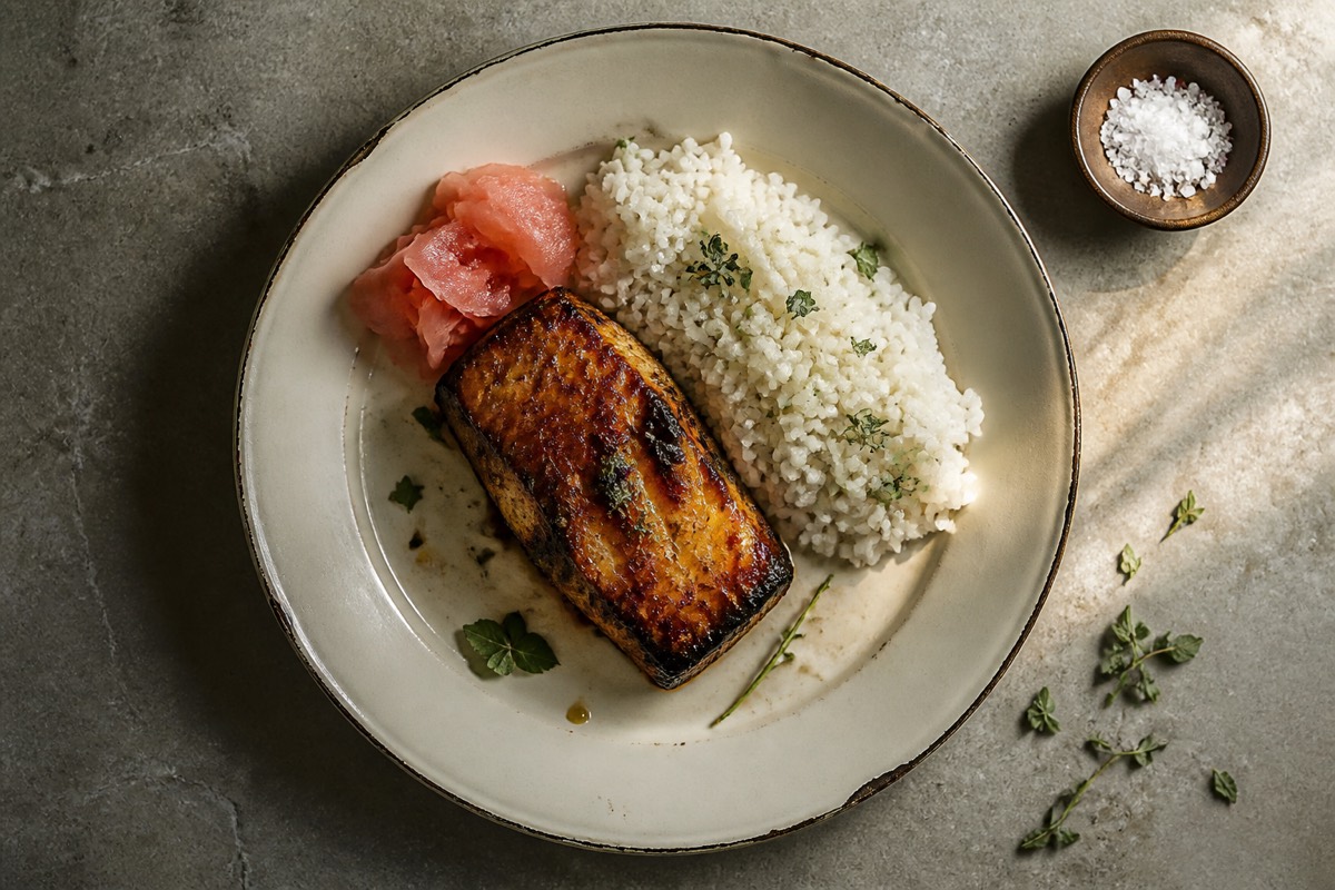 Overnight miso cod with pickled ginger rice