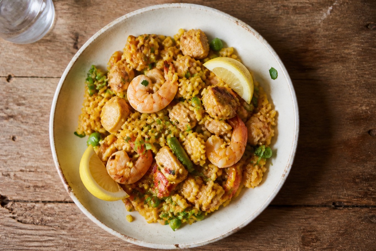 Weeknight chicken & prawn paella-style rice