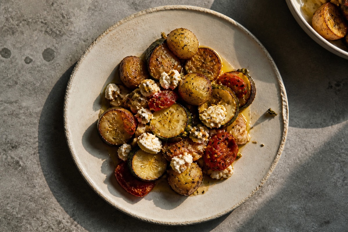 Briam: Greek roasted vegetables with feta