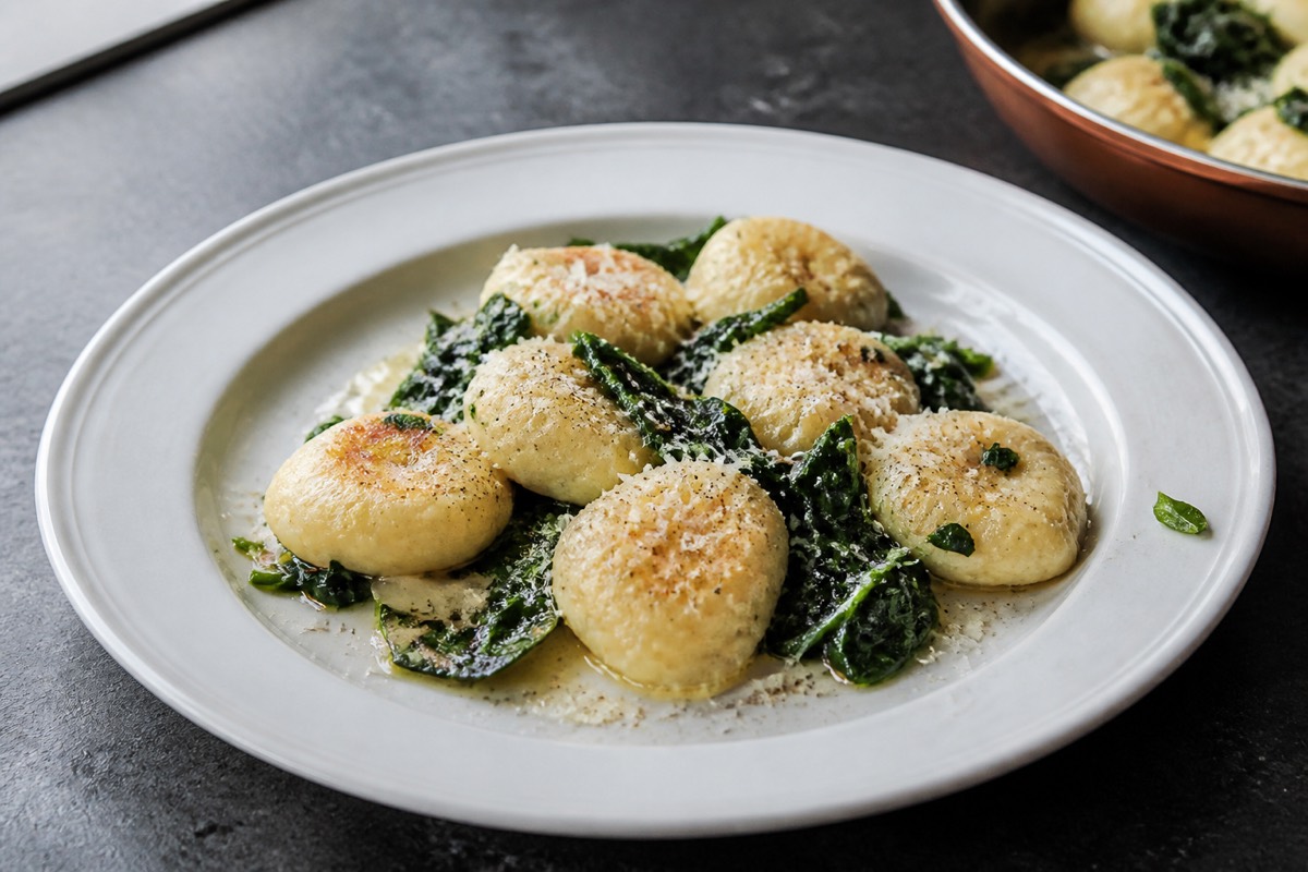 Ricotta gnudi with spinach & brown butter